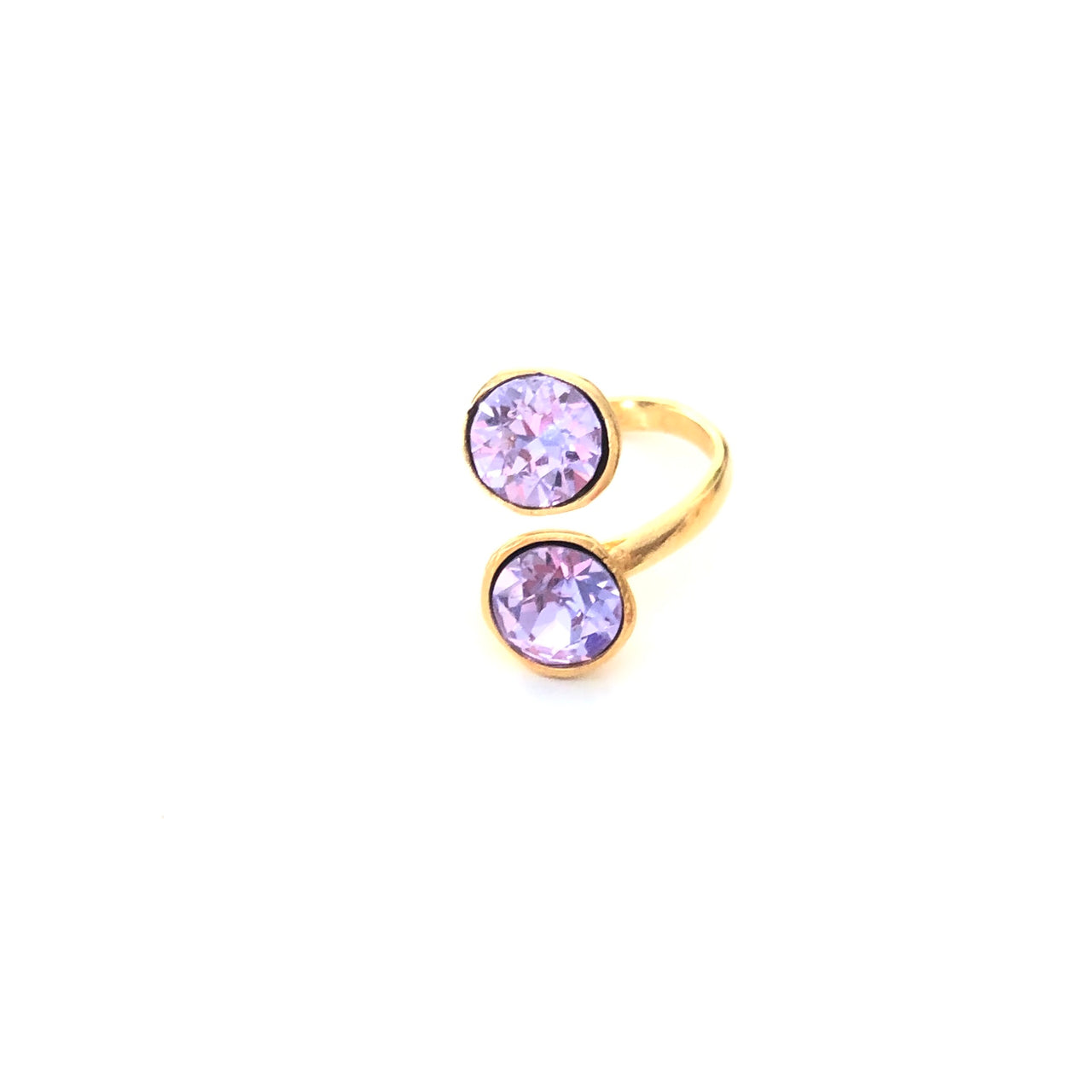 Anillo hecho a mano de Zamak con baño de oro adaptable y dos cristales de Swarovski® lilas Combínalo como quieras.