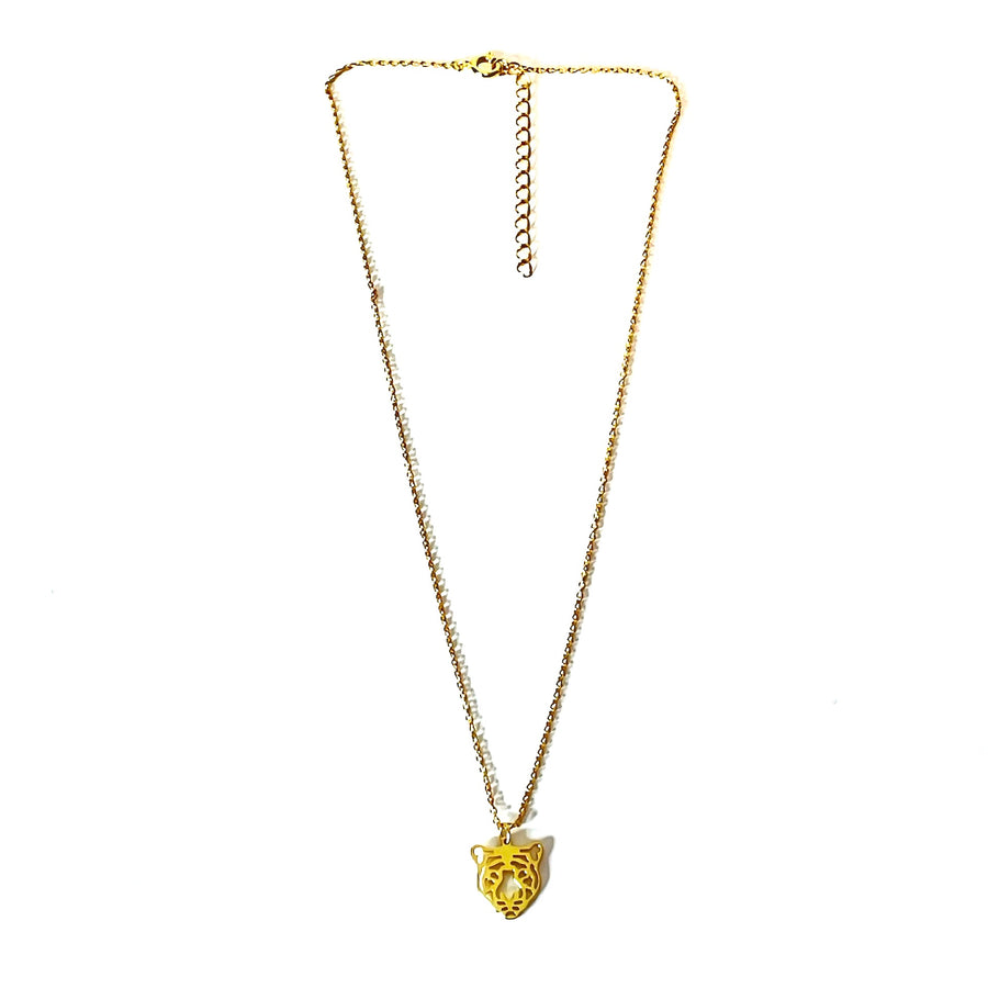 Collar extensible de plata de ley con baño de oro, un impresionante tigre colgante de plata 925 con baño de oro. Este collar es una pieza ideal para el día a día.