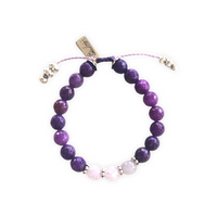 Thumbnail for Pulsera hecha a mano de ágatas facetadas violetas y rosas, con cuentas de Zamak con baño de plata. Esta pulsera es ajustable. Esta pieza te quedará estupenda con tu prenda favorita.